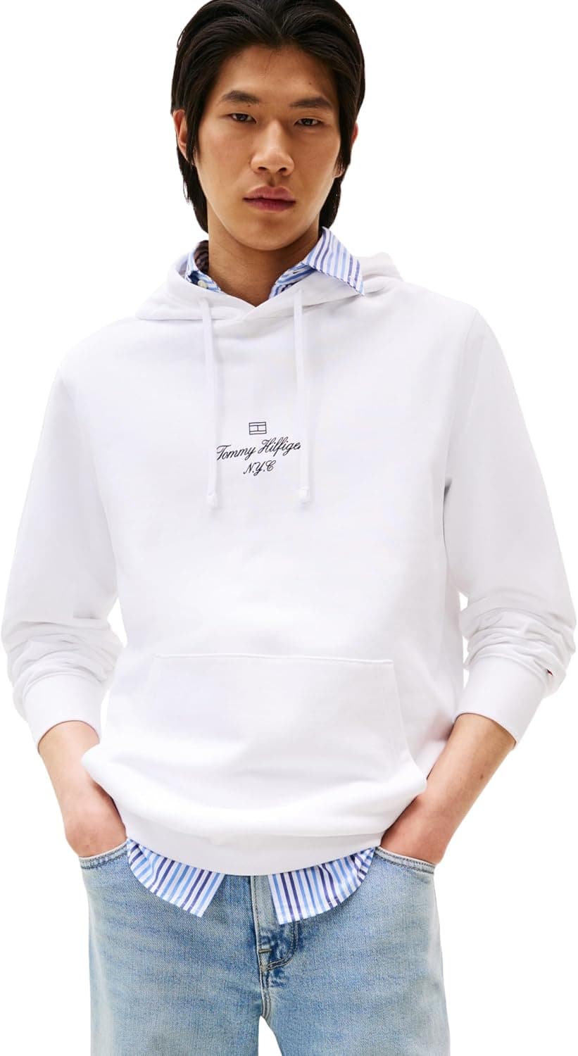 Tommy Hilfiger Outline Flag Script Hoodie Mw0mw39372 Sudadera con Capucha Hombre (Pack de 1)