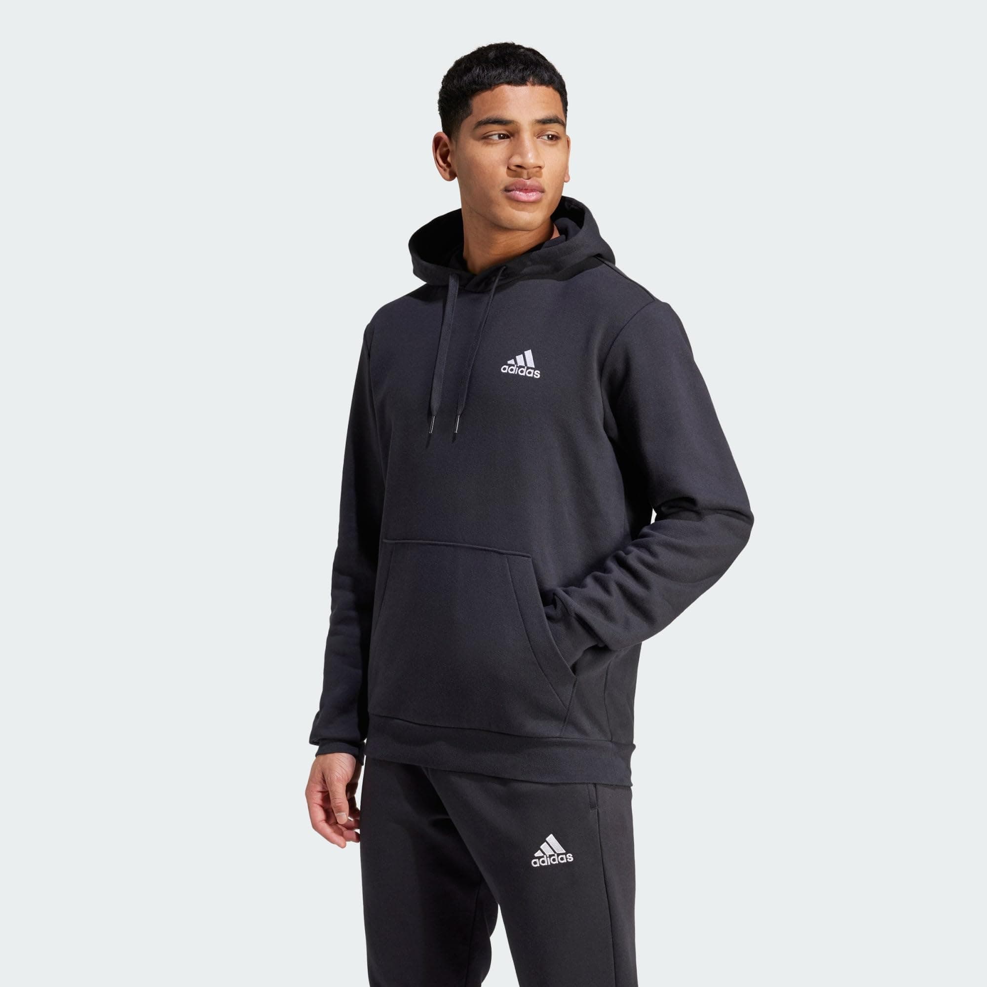 adidas Essentials Fleece Hoodie Sudadera, Black/White, XL Hombre