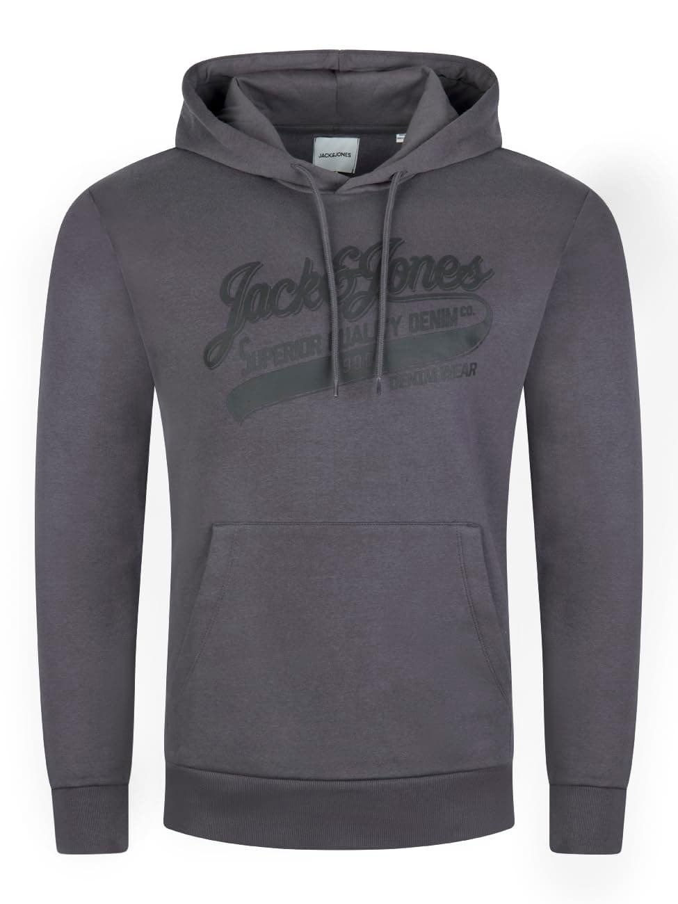 JACK & JONES Sudadera con capucha para hombre JJEADRIAN Sudadera con capucha y bolsillos canguro Corte Regular Algodón Estampado Negro Gris Azul S M L XL XXL 3XL