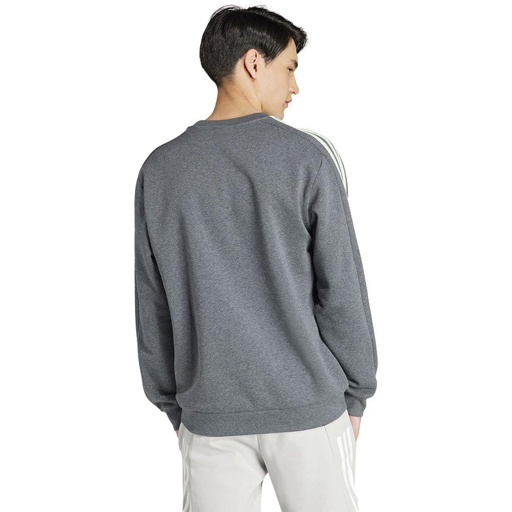 adidas Essentials Fleece 3-Stripes Sweatshirt Sudadera, Dark Grey Heather/Semi Green Spark, S Men's