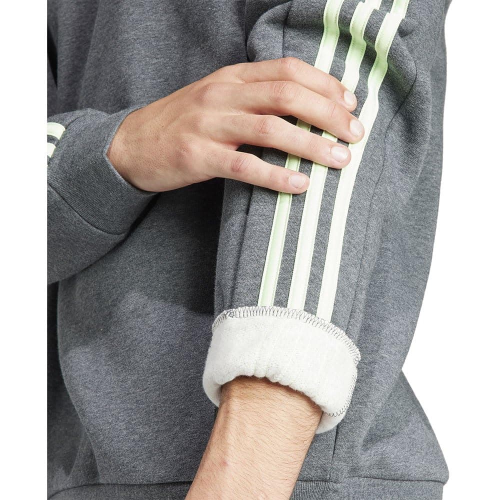 adidas Essentials Fleece 3-Stripes Sweatshirt Sudadera, Dark Grey Heather/Semi Green Spark, S Men's