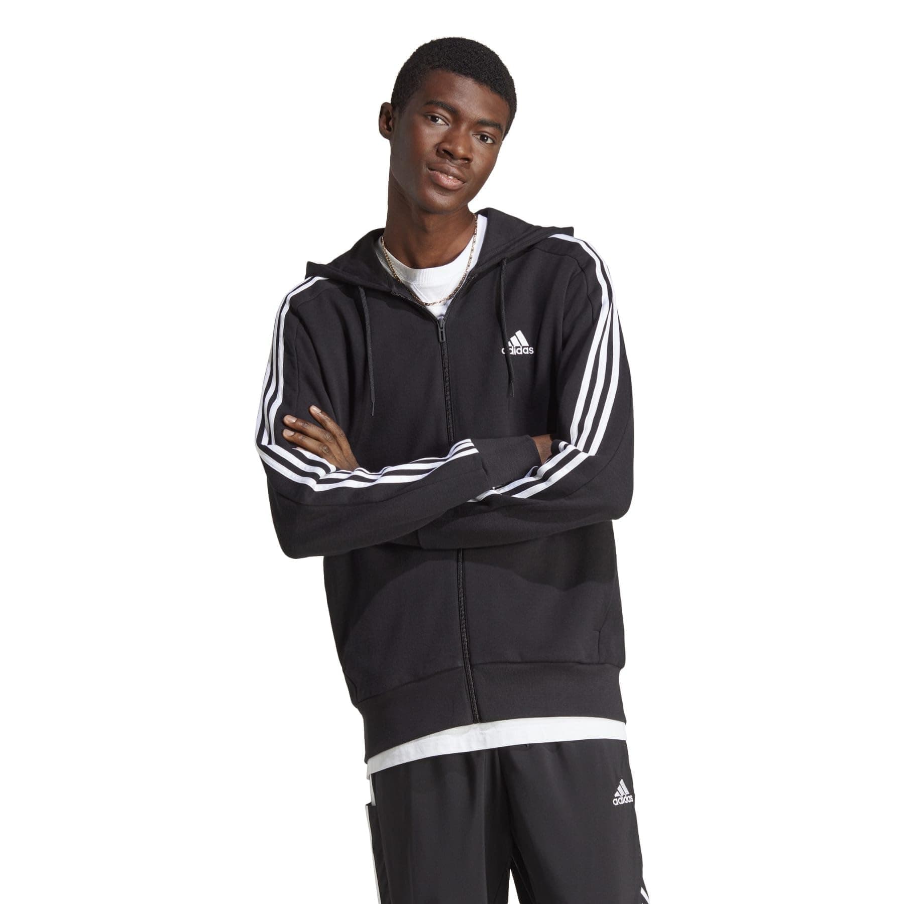 adidas Essentials French Terry 3-Stripes Full-Zip Hoodie Sudadera con Capucha Hombre (Pack de 1)