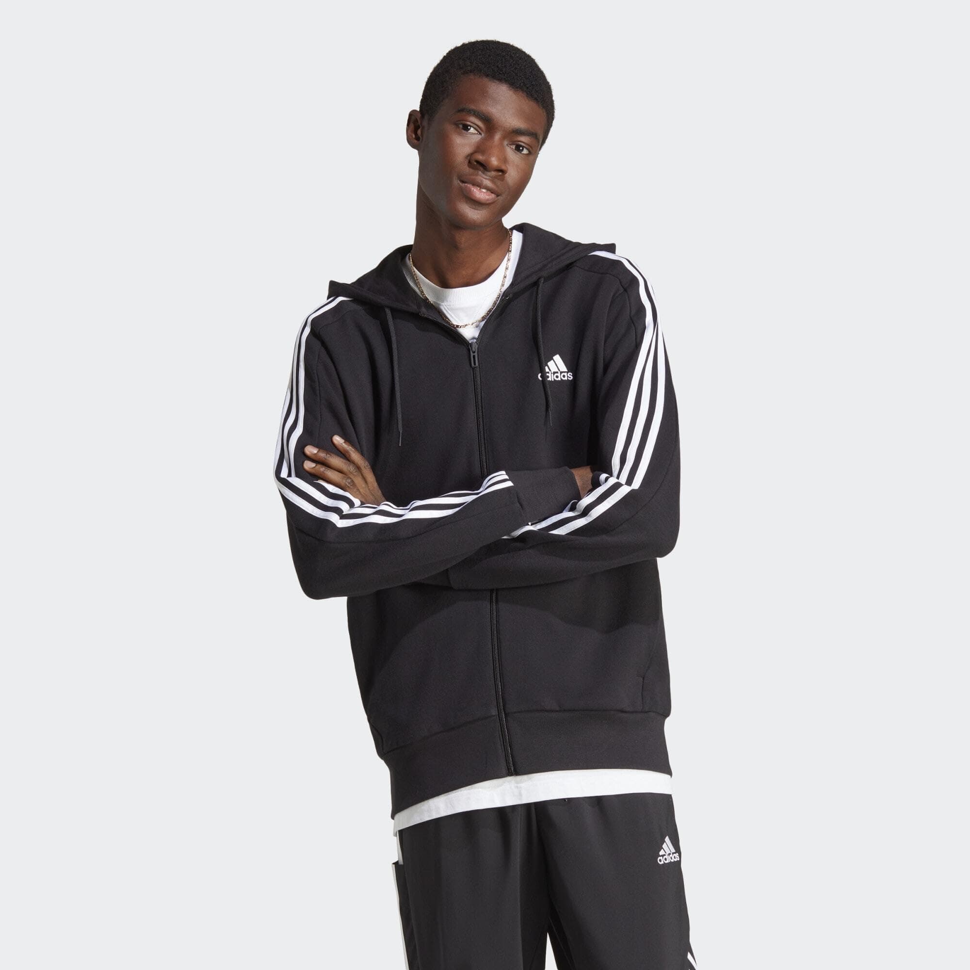 adidas Essentials French Terry 3-Stripes Full-Zip Hoodie Sudadera con Capucha Hombre (Pack de 1)