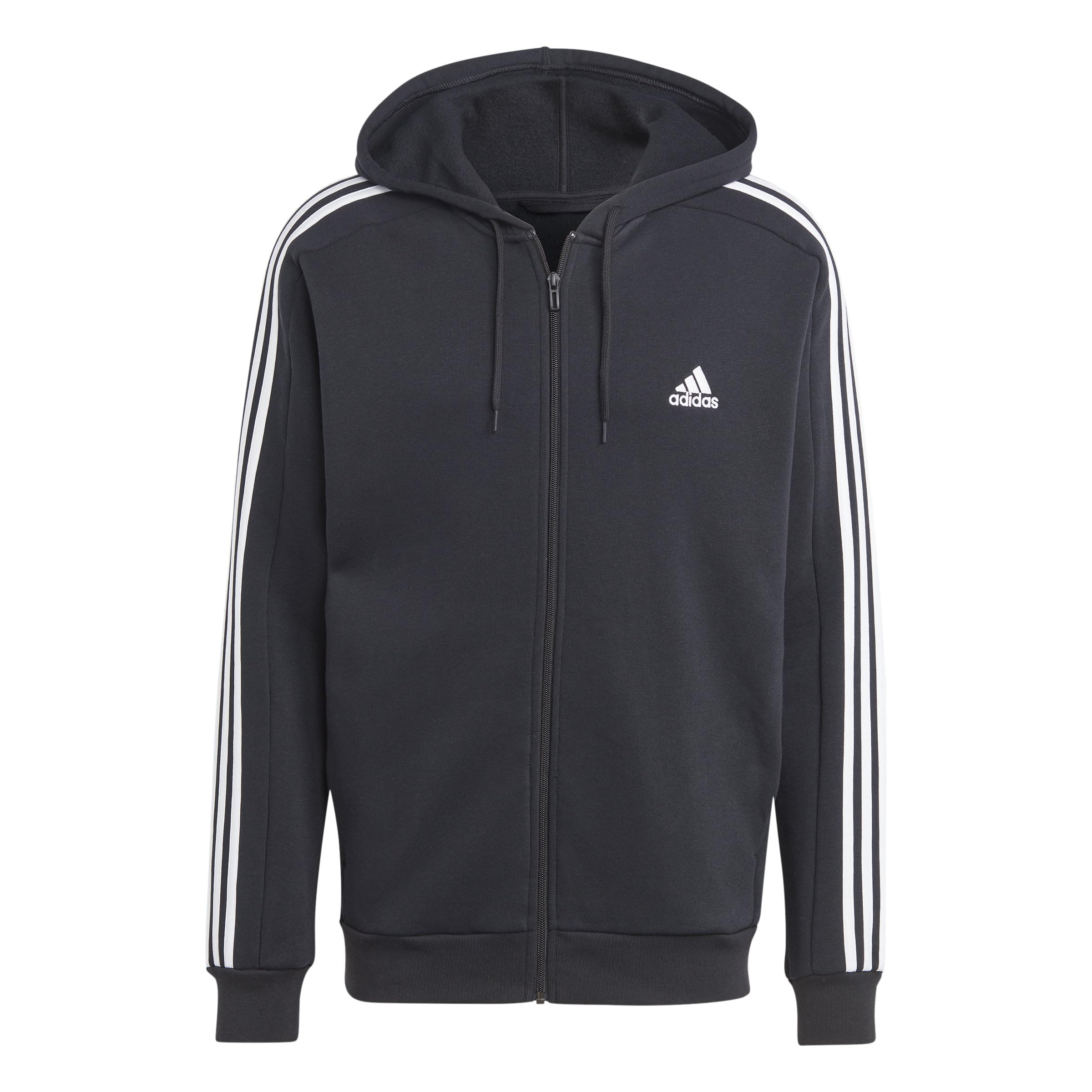 adidas Hombre Essentials Fleece 3-Stripes Full-Zip Hoodie, Black/White, XL