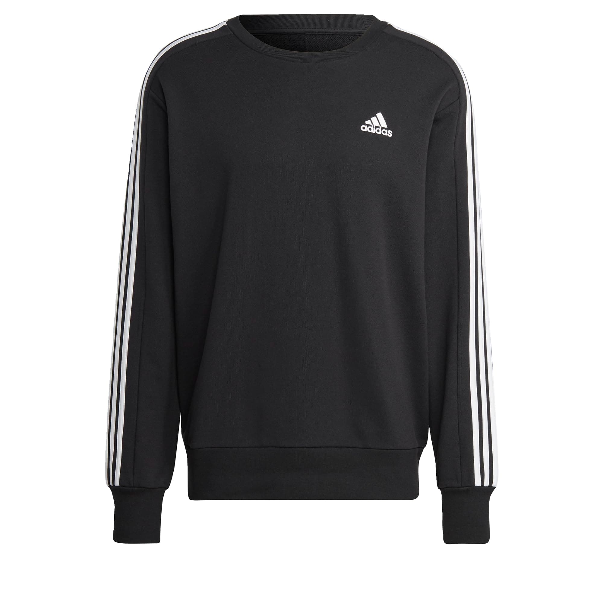 adidas Hombre Essentials French Terry 3-Stripes Sweatshirt, Black, M Tall